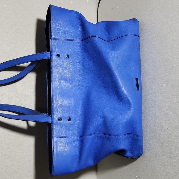 Rebecca Minkoff Bowery Leather Tote bag Electric Blue with Black Hardware purse - Picture 6 of 16